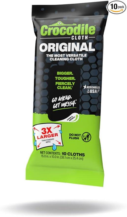 Crocodile Cloth Original Cleaning Wipes – 10 (15” x 10”) Hand & Tool Industrial Cleaning Wipes – Large Multi-Surface Cleaning Cloths, Water-Based Solution with Extreme Cleaning Power — Safe on Skin - NeatNest