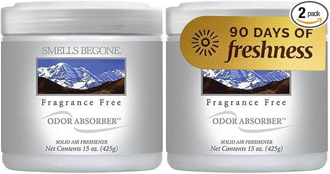 SMELLS BEGONE 15oz Gel Odor Eliminator - Absorb & Remove Tough Odors in Pet Areas, Bathrooms, Basements, Garage, Cars, RVs & Boats - Eliminate Odors Quickly (Fragrance Free, 2-Pack) - NeatNest