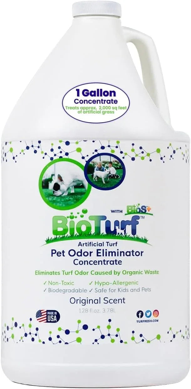 BioS+ Odor Eliminator Concentrate - Artificial Turf Cleaner for Dog Urine & Feces - Outdoor Yard Deodorizer Enzyme Odor Eliminator for Fake Grass, Patios, Kennels & Gravel - 1 Gallon - NeatNest