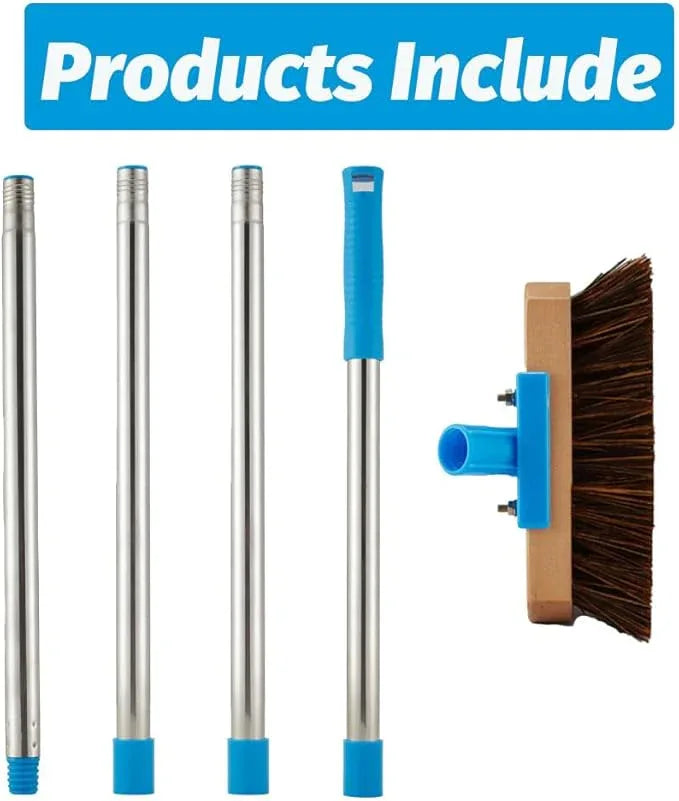 YONILL Heavy Duty Deck Brush with Long Handle - 60" Floor Scrub Brush with Stiff Natural Palmyra Bristles, Outdoor Scrubber Brushes for Cleaning Rough Surface, Concrete Floor, Patio, Garden, Sidewalk - NeatNest