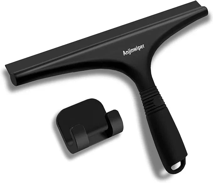 All-Purpose Shower Squeegee for Glass Doors with Hook, Silicone Squeegee for Shower Glass, Shower Doors, Windows, Bathroom, Mirrors and Tiles（10 inch, Black） - NeatNest