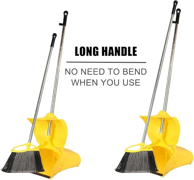 Heavy Duty Outdoor Broom and Dustpan Set - 145CM Extra Long Handle, Stiff Bristles for Tough Debris, Angled Broom Head - Ideal for Garage, Patio, Garden Kitchen House Floor Cleaning - NeatNest