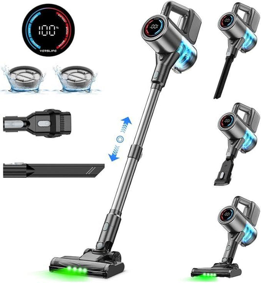 Cordless Vacuum Cleaner, 500W/40KPA Lightweight Stick Vacuum up to 40 mins Runtime, LED Display and Green Headlights, 6-Stages Filtration, Self-Standing Vacuum for Home Hard Floor, Carpet and Pet Hair - NeatNest