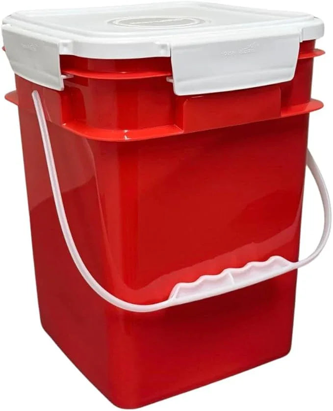 House Naturals 4 Gallon Square Food Grade Bucket Pail with Plastic Handles and Lid (Pack of 3) Made in USA containers (Yellow-Green-Red) - NeatNest