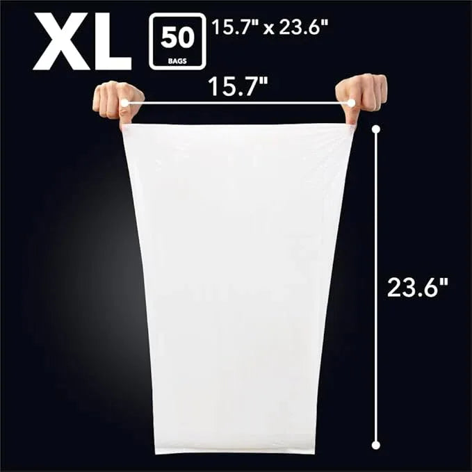 BOS Odor-Sealing Kitchen, Home & Food Small Trash Bags for Waste- Disposable Bags - Scent & Smell Free (50 Bags) [Size XL, Color White] (Pack of 1) - NeatNest