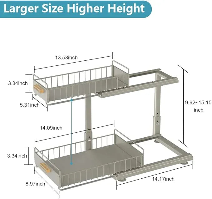 Under Sink Organizer, Pull Out Kitchen Cabinet Organizer 2 Tier Slide Out Under Sink Organizers and Storage, Sink Shelf Cabinet Storage Shelves for Kitchen Bathroom Pantry, Grey - NeatNest