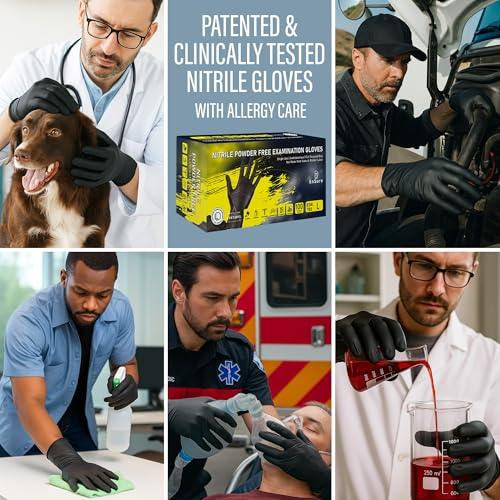 Ensure Black Nitrile Gloves Low Dermatitis 7 Mil, Heavy Duty, Puncture & Chemical Resistant, Disposable, Latex-Free, for Automotive, Industrial, Mechanic, Food Service, Exam Gloves (100, X-Large) - NeatNest