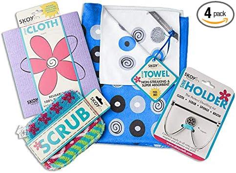 Skoy Cleaning Bundle - Cloth, Scrub, Blue Towel and Sink Holder – Environmentally Friendly, Kitchen & Household Use, Plastic-Free Packaging, Great Gift Idea! - NeatNest