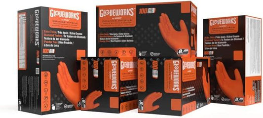 GLOVEWORKS HD Orange Nitrile Disposable Gloves 8 Mil Raised Diamond Texture, 100 - NeatNest
