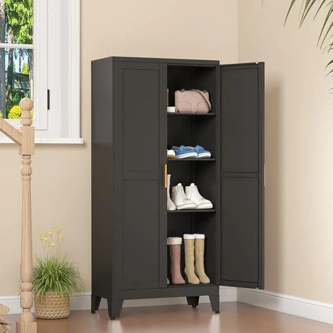 Black Metal Storage Cabinet, 48" Steel Cabinets for Home Office, Kitchen Pantry Storage Cabinet with Doors and 3 Adjustable Shelves, for Office, Home, Garage, School - NeatNest