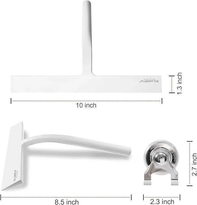 Shower Squeegee for Glass Doors 10 Inch, RICHMIRTH All Purpose Squeegee Cleaning Tool for Window Glass Mirror Bathroom Tile with Suction Cup Hooks - White - NeatNest