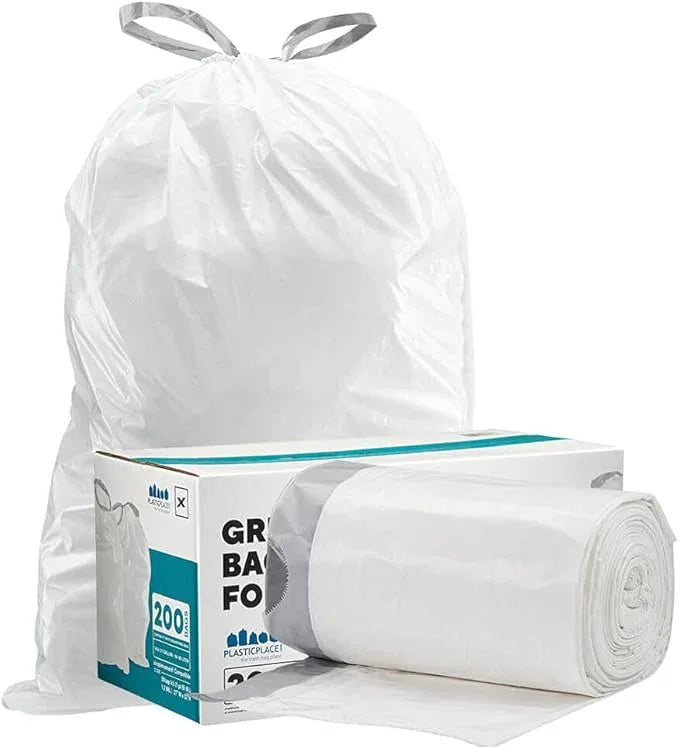Plasticplace Custom Fit Trash Bags, Compatible with simplehuman Code X (200 Count) White Drawstring Garbage Liners 21 Gallon/ 80 Liter, 26" x 24.5" - NeatNest