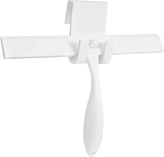 Squeegee for Shower Glass Door, 11-Inch Shower Squeegee for Glass Doors, Bathroom Silicone Squeegees Wiper for Shower with Non-Slip Handle, No-Drilling Silicone Hanging Hook, for Tiles, Mirror(White) - NeatNest