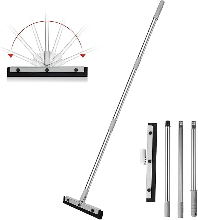DrDirt Floor Squeegee, 14-Inch Swivel Squeegee Head, Replaceable Foam Rubber Blade, 3-Section Stainless Steel Pole, for Bathroom, Kitchen, Pet Hair, and Carpet - NeatNest