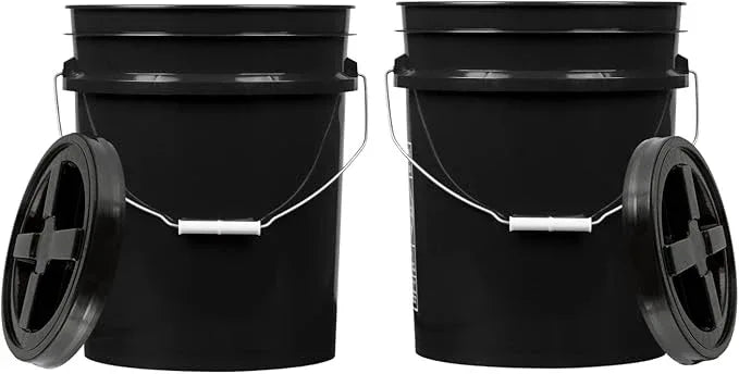 House Naturals 5 Gallon Plastic Black Bucket Food Grade BPA Free with Black Screw on Air Tight Lid(Pack of 2) Made in USA Pail - NeatNest