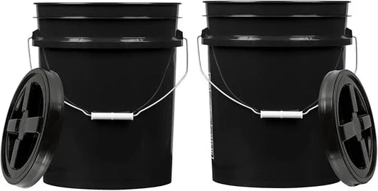 House Naturals 5 Gallon Plastic Black Bucket Food Grade BPA Free with Black Screw on Air Tight Lid(Pack of 2) Made in USA Pail - NeatNest