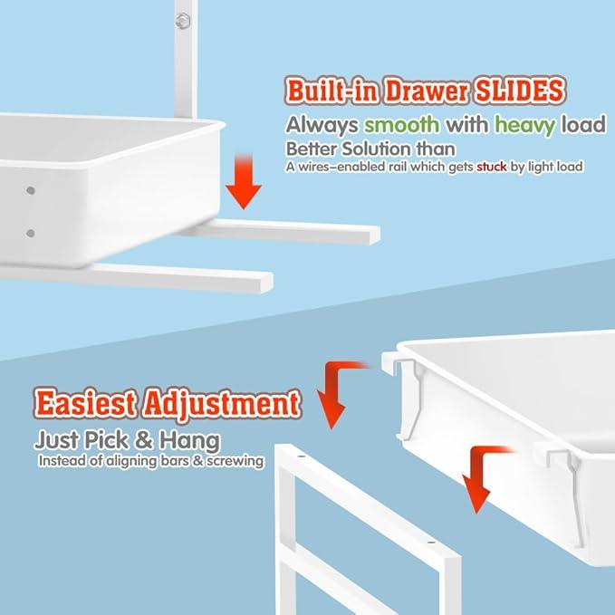 EVERIE Metal Pull Out Slide Shelf Organizer for Framed or Frameless Under Sink CabinetsOrganization in Kitchen, Bathroom, Counter, Cabinets (White, 1 Set) - NeatNest