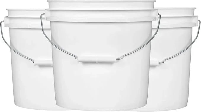 House Naturals 2 Gallon White Bucket with Screw on Lid - Pack of 3 Made in USA contrainers (White Buckets with Green Lids) - NeatNest