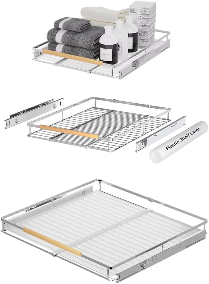 Large Expandable Pull Out Cabinet Drawer, Heavy Duty Slide Out Basket Cabinet Organizer for Kitchen, Under Sink, Bathroom, Wardrobe, 17''-28''W(3 Pack) - NeatNest