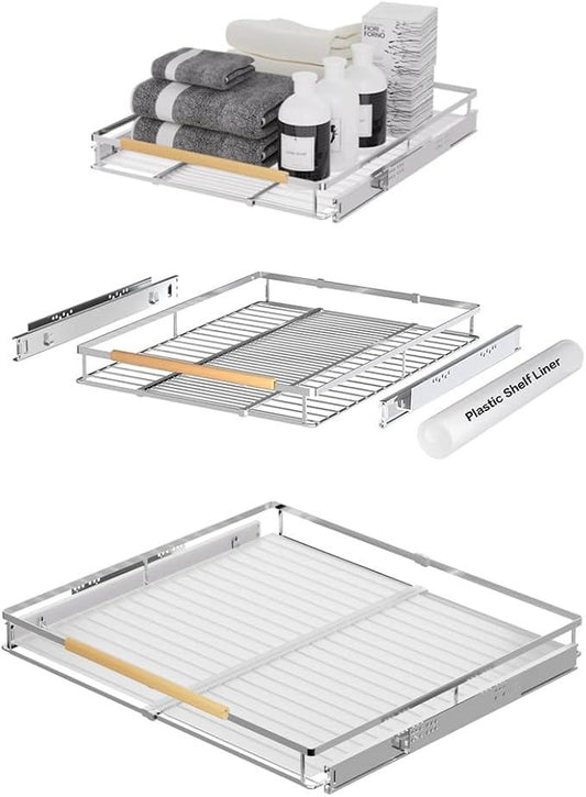 Large Expandable Pull Out Cabinet Drawer, Heavy Duty Slide Out Basket Cabinet Organizer for Kitchen, Under Sink, Bathroom, Wardrobe, 17''-28''W(3 Pack) - NeatNest