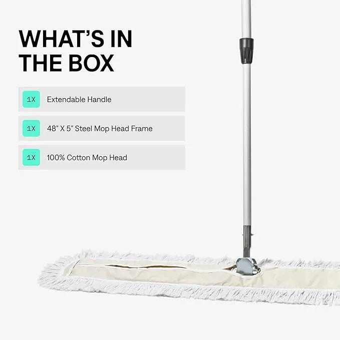 Commercial Dust Mop – 48 Inch Floor Sweeper for Hardwood, Reusable Cotton Mop Head, Extendable Handle, Dry Mop for Floor Cleaning & Janitorial Supplies - NeatNest