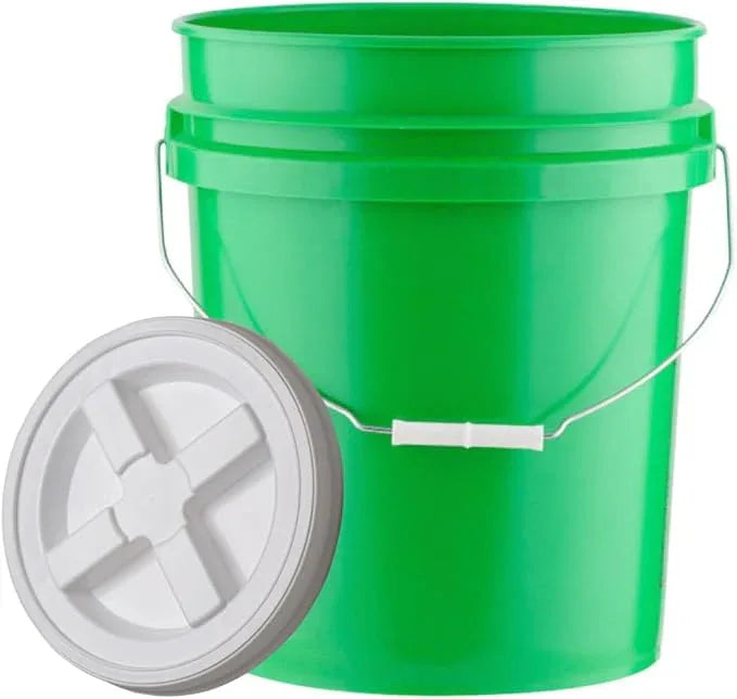 House Naturals 5 Gallon Food Grade Plastic Bucket with Air Tight Screw on Lid Made in USA Container (Green Bucket with White Lid) - NeatNest