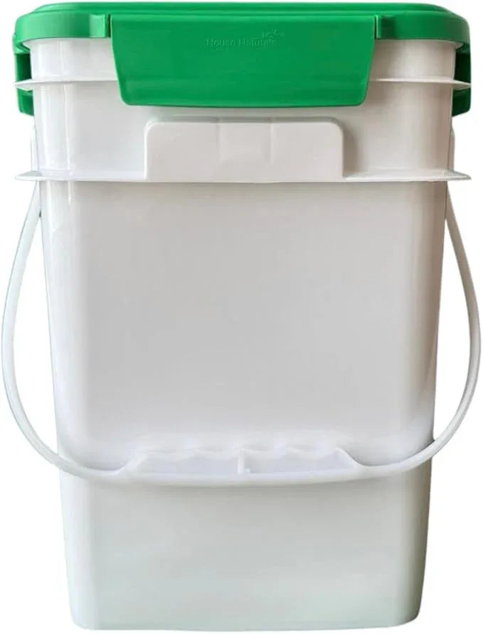 House Naturals 4 Gallon Square Food Grade Bucket Pail with Plastic Handles and Lid (Pack of 3) Made in USA containers (White - Green lid) - NeatNest