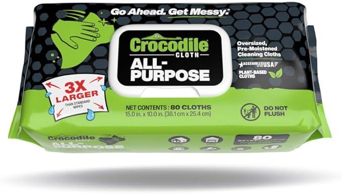 Crocodile Cloth All-Purpose Cleaning Wipes – 8 Pack/640 Total Count, 15"x10" Extra Large Plant-Based Disposable Cloths – Moist, Absorbent, Safe on Skin, Multi-Surface Use - NeatNest