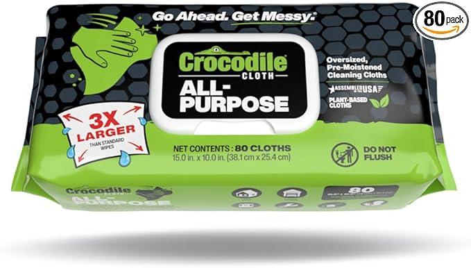 Crocodile Cloth All-Purpose Cleaning Wipes – 80 Count, 15"x10" Extra Large Plant-Based Disposable Cloths – Moist, Absorbent, Safe on Skin, Multi-Surface Use - NeatNest
