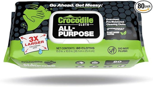 Crocodile Cloth All-Purpose Cleaning Wipes – 80 Count, 15"x10" Extra Large Plant-Based Disposable Cloths – Moist, Absorbent, Safe on Skin, Multi-Surface Use - NeatNest
