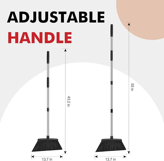 Heavy Duty Broom, 55 Inch Long Handle Outdoor Large Angle Brooms, Commercial Broom for Sweeping Indoor, for Home Garage Kitchen Office Courtyard Lobby Patio Lawn Concrete，Black - NeatNest