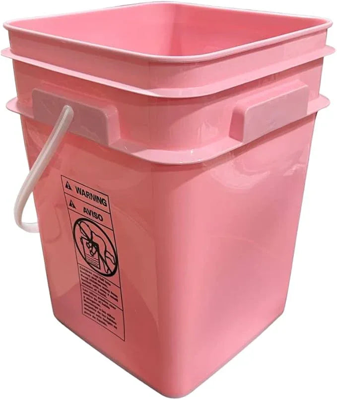 House Naturals 4 Gallon Square Food Grade Bucket Pail with Plastic Handles and Lid (Pack of 3) Made in USA containers (Pink - White lids) - NeatNest