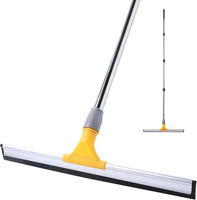 Yocada Rubber Floor Squeegee 17.7" TPR Blade Scrubber Broom 61.8inch Pole Household Broom for Garage Courtyard Shower Bathroom Floor Marble Glass Tile Water Foam Pet Hair Removal Cleaning - NeatNest