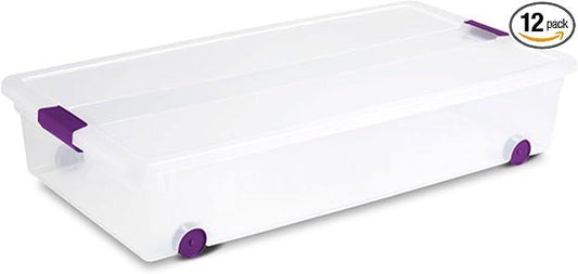 Sterilite 12-Pack ClearView Latch Box, Wheeled Underbed Organizer Bins for Home, 60 Quart - NeatNest