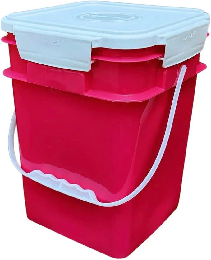 House Naturals 4 Gallon Square Food Grade Bucket Pail with Plastic Handles and Lid (Pack of 3) Made in USA containers (Magenta - White lids) - NeatNest