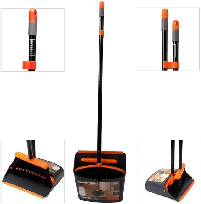 TreeLen Broom and Dustpan Set with 52" Long Handle for Home Kitchen Room Office Lobby Floor Use Upright Stand Up Stand Up Broom with Dustpan Combo - NeatNest