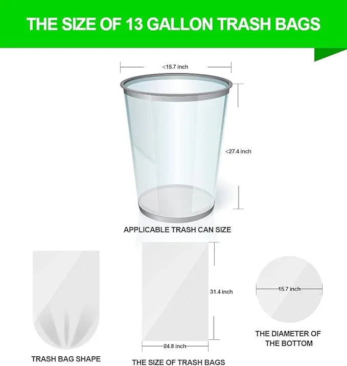 FORID 13 Gallon Trash Bags - Clear Plastic Garbage Bags Medium Tall Trash Can Liners for Kitchen Office Home Waste Bins Unscented One Box with 5 Roll 110 Count 55 Liter - Thick & Durable Trash Bag - NeatNest
