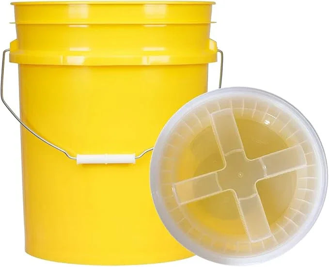 House Naturals 5 Gal Food Grade BPA Free Made in USA Yellow Plastic Buckets Premium 90 mil pails with Gasket Screw On Lids - Pack of 2 (Clear lids) - NeatNest