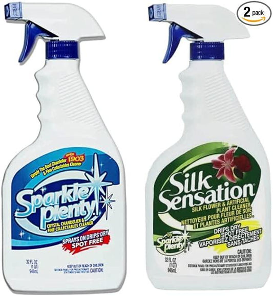 Sparkle Plenty Chandelier Cleaner Drip Dry Spray No Wipe Bundle - Silk Plant Cleaner Spray No Wipe - Dust Cleaning Supplies for Fake Plant, Artificial Flower, Shower Glass or Window Screen (32 oz) - NeatNest