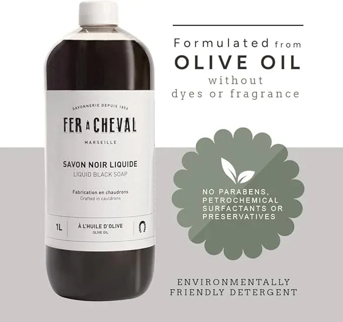 Fer à Cheval All Purpose Cleaner, Liquid Black Soap with Olive Oil, Multipurpose Natural Cleaner, Multi-Concentrated Detergent, 1 Litre/33.81 fl oz (Linen) - NeatNest