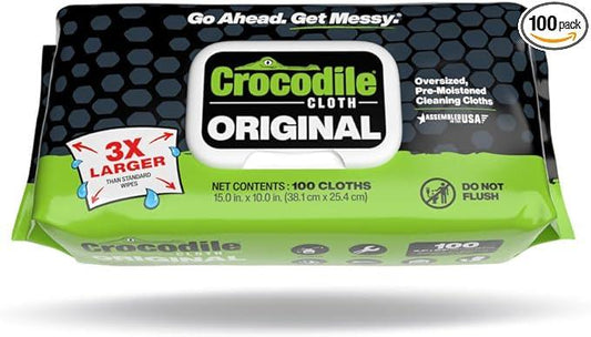 Crocodile Cloth Original Cleaning Wipes – 100 (15” x 10”) Hand & Tool Industrial Cleaning Wipes – Large Multi-Surface Cleaning Cloths, Water-Based Solution with Extreme Cleaning Power — Safe on Skin - NeatNest