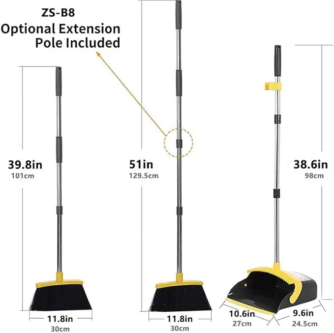 2-Pack is More economical，Upgraded Broom and Dustpan， with 52" Long Handle, Dustpan Teeth with self-Cleaning Function, Indoor and Outdoor Sweeping, Perfect for Home Office - NeatNest