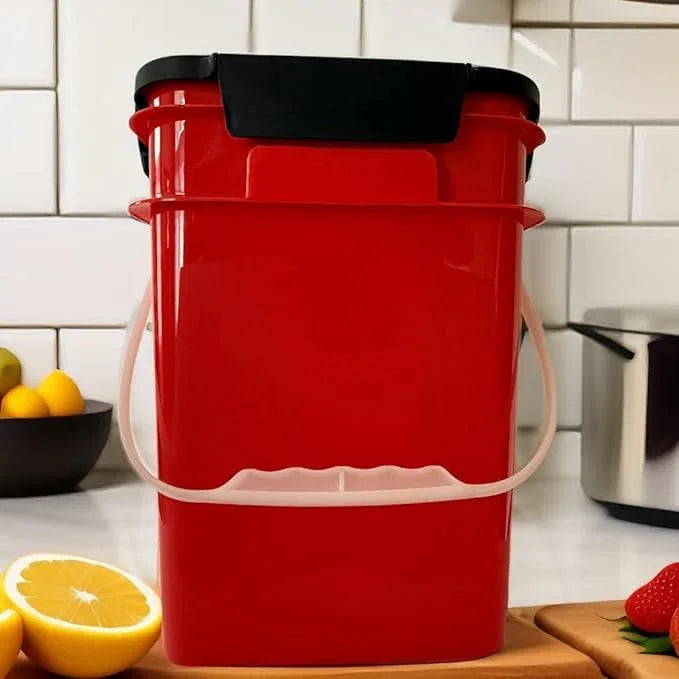 House Naturals 4 Gallon Square Food Grade Bucket Pail with Plastic Handles and Lid (Pack of 3) Made in USA containers (Red - Black lids) - NeatNest