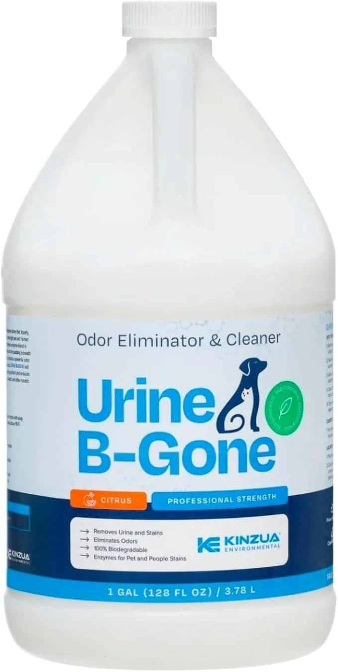 KINZUA ENVIRONMENTAL Urine B-Gone, Professional Enzyme Odor Eliminator & Pet Stain Remover, Human, Cat & Dog Urine Cleaner, Effective on Laundry, Carpets & More, Citrus Scent, 1 Gallon - NeatNest