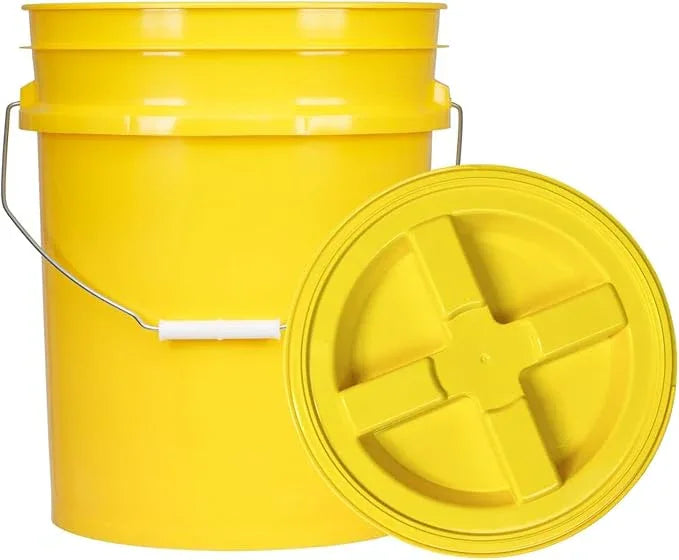 House Naturals 5 Gal Food Grade BPA Free Made in USA Yellow Plastic Buckets Premium 90 mil pails with Gasket Screw On Lids - Pack of 2 (Yellow Lids) - NeatNest