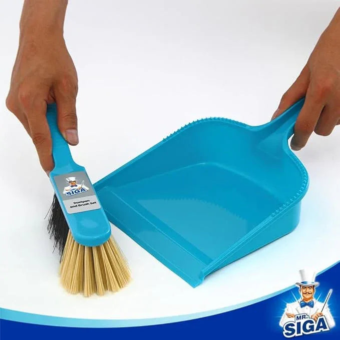 MR.SIGA Dustpan and Brush Set, Pack of 2 Set, Blue & Grey - NeatNest