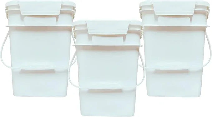 House Naturals 4 Gallon Square Food Grade Bucket Pail with Plastic Handles and Lid (Pack of 3) Made in USA containers (White) - NeatNest
