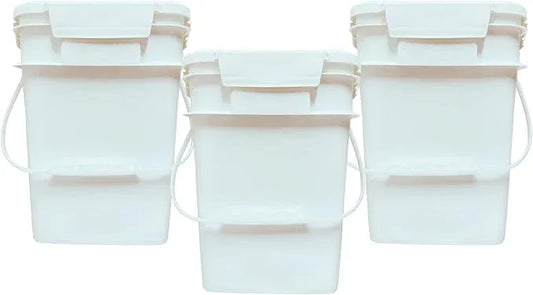 House Naturals 4 Gallon Square Food Grade Bucket Pail with Plastic Handles and Lid (Pack of 3) Made in USA containers (White) - NeatNest