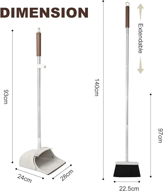 54" Long Handled Broom and Dustpan Set - Perfect Dust Pan and Brush Combo for Efficient Cleaning, Brown and White - NeatNest