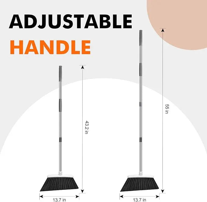 Heavy Duty Broom, 55 Inch Long Handle Outdoor Large Angle Brooms, Commercial Broom for Sweeping Indoor, for Home Garage Kitchen Office Courtyard Lobby Patio Lawn Concrete(Grey&White) - NeatNest